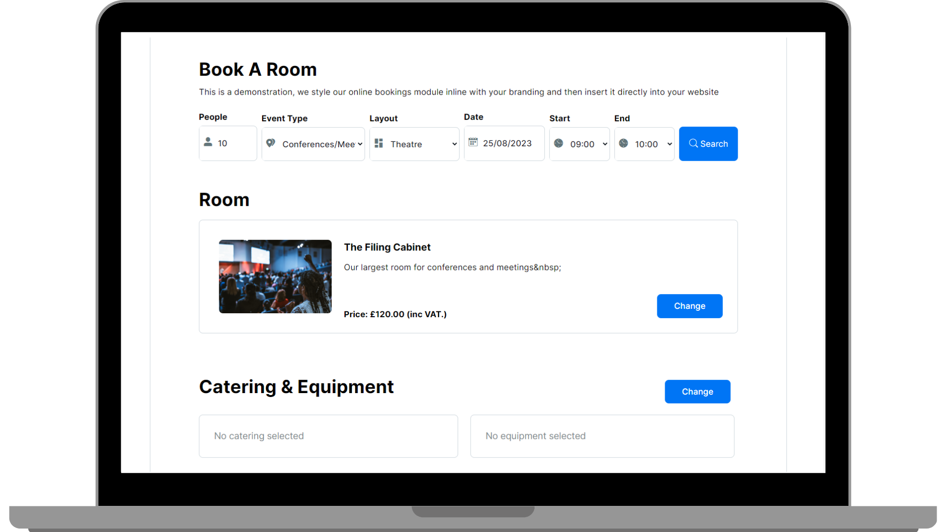 Events500 online bookings screenshot